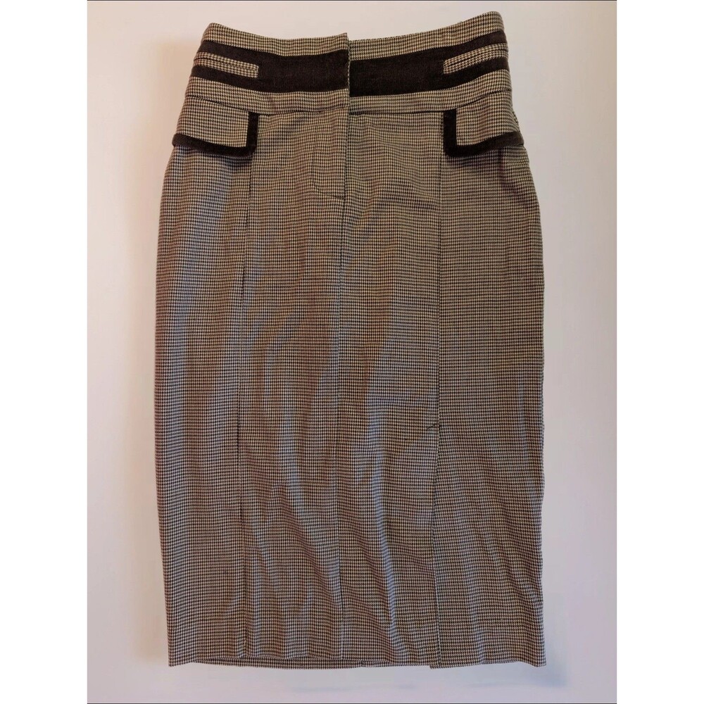 Women's BEBE Houndstooth Pencil Skirt Brown Size 2 Academia Preppy Retro Career